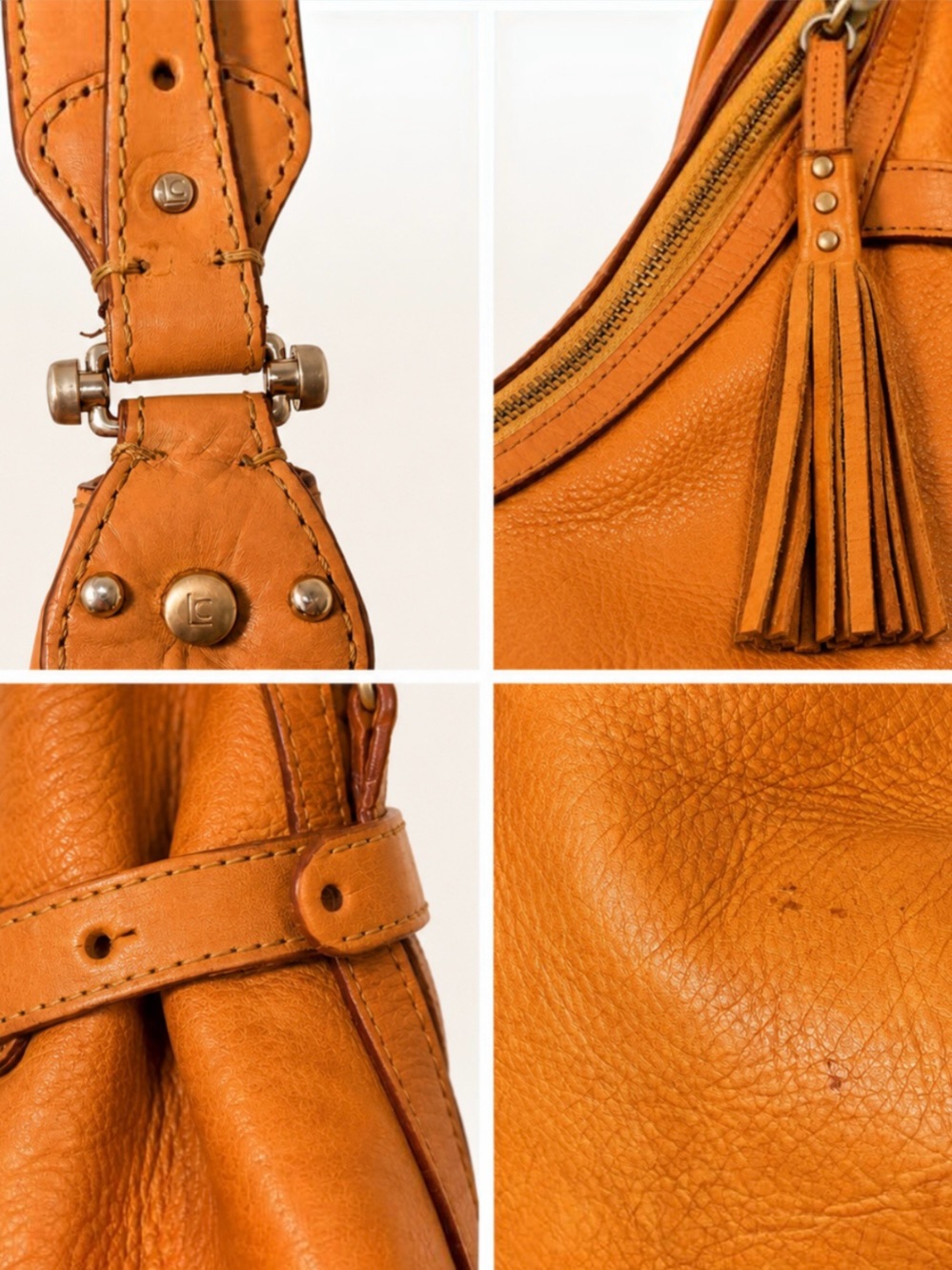 Liz Claiborne Cognac Brown Leather Slouchy Hobo Shoulder Bag Tassel Large - Picture 10 of 13